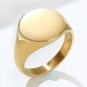 Gold Round Signet Style Gold Pinky Ring Statement Ring Wedding Engagement Ring